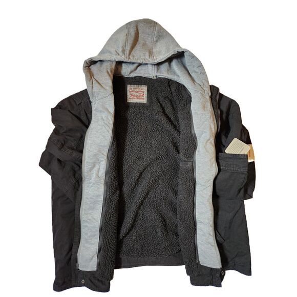 Levi's Washed Cotton Hooded Military Jacket – Men's Size 2XL Black - Picture 3 of 8